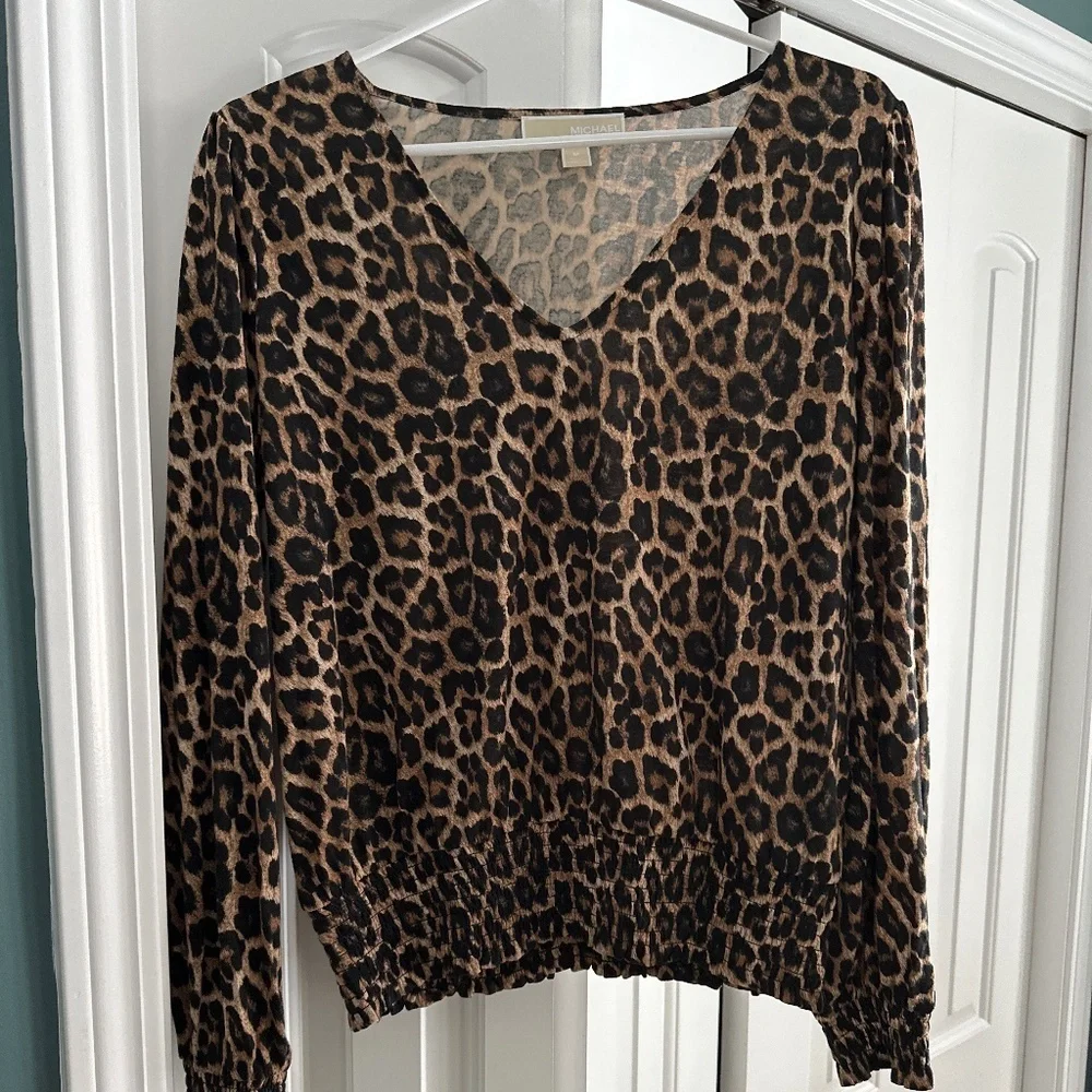 Michael  by Michael Kors stretch knit animal print shirt